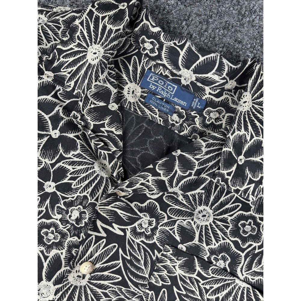 Vintage 90s Polo Ralph Lauren Clayton Linen Hawaiian Shirt Large Floral Beach